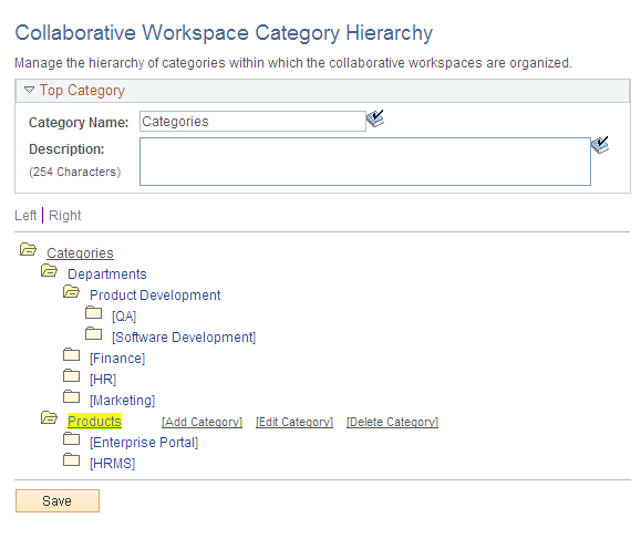 Collaborative Workspace Category Hierarchy page