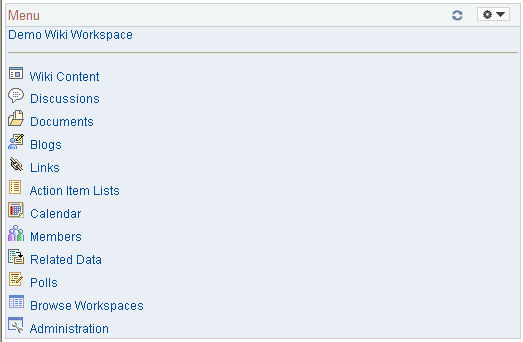 Example of the workspace menu