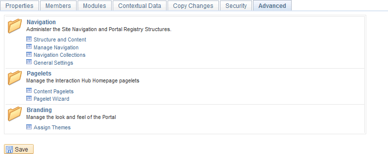 Administration - Advanced page (workspace template)