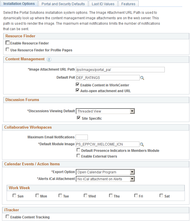 Installation Options page