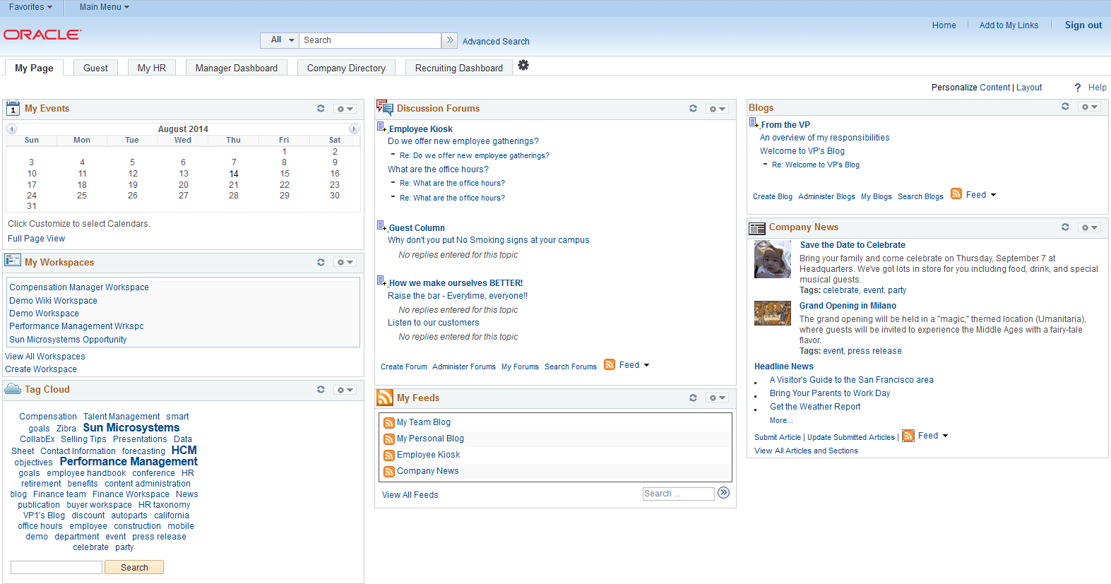 My Page homepage tab