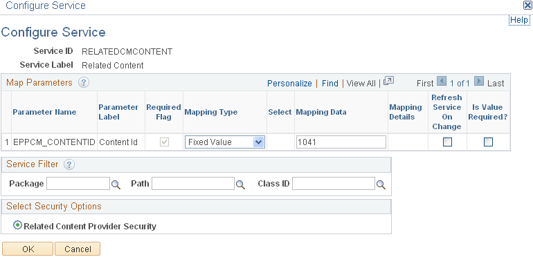 Configure Service (RELATEDCMCONTENT) page
