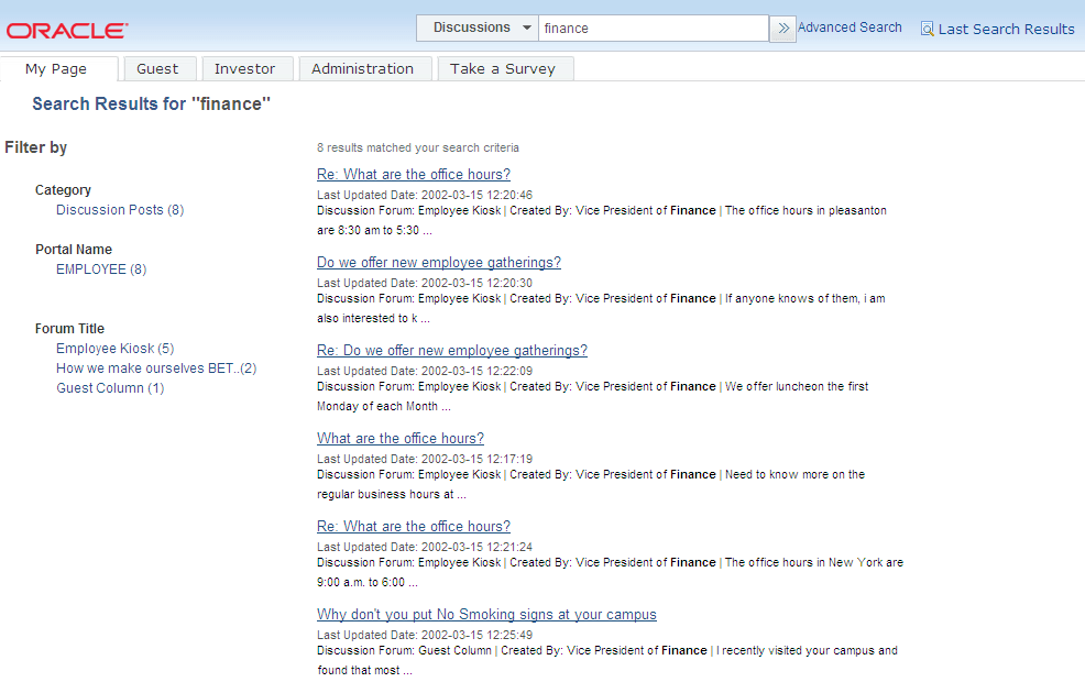 Global search results page