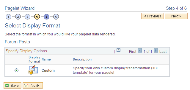 Pagelet Wizard - Select Display Format page(Forum Posts data type)