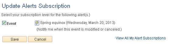 Update Alerts Subscription page (event level view)