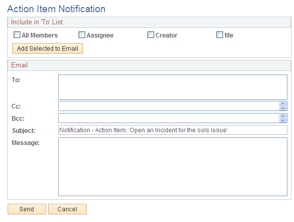 Action Item Notification page