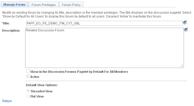 Manage Forum page (Related Discussion service)