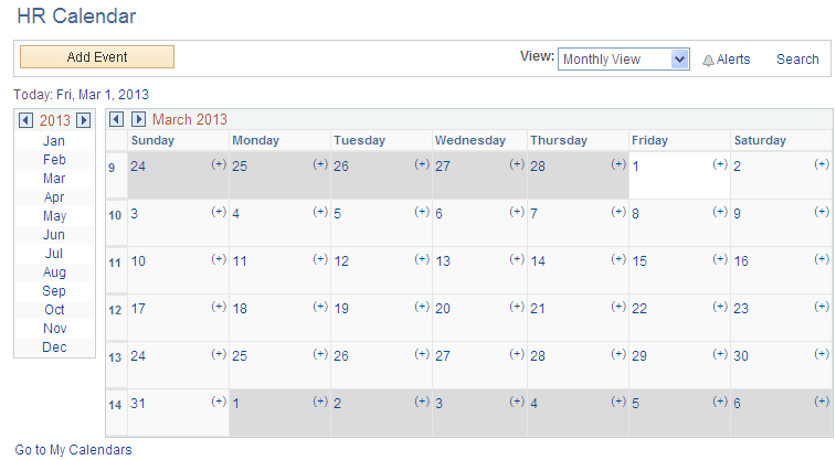 Calendar homepage (monthly view)