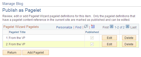 Manage Blog - Publish as Pagelet page