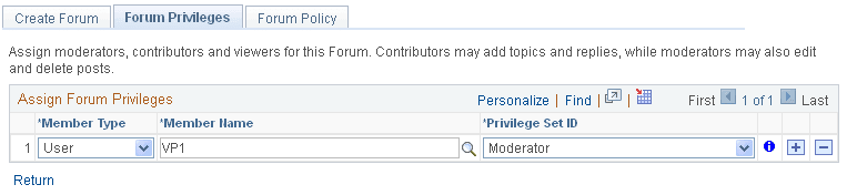 Forum Privileges page