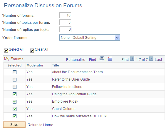 Personalize Discussion Forums page