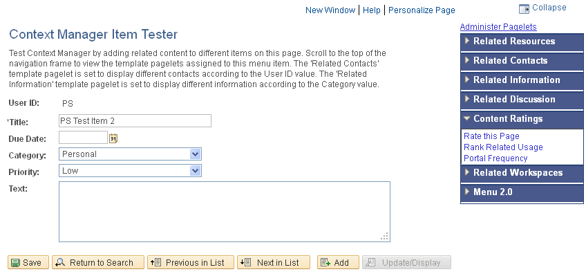 Context Manager frame with the Content Ratings pagelet