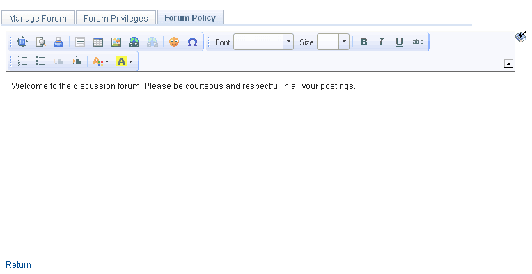 Forum Policy page (Related Discussion service)