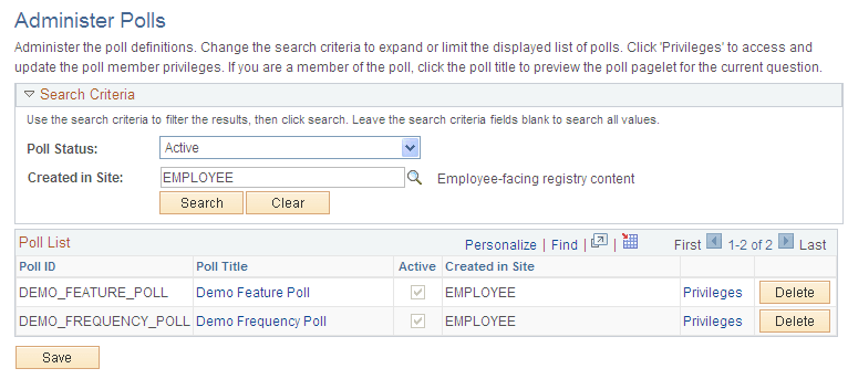 Administer Polls page