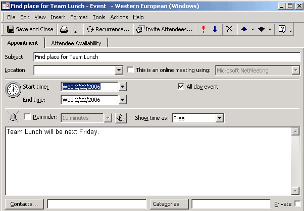 Calendar entry generated for an action item
