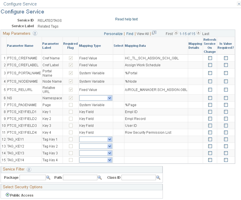 Configure Service page (Related Tags service)