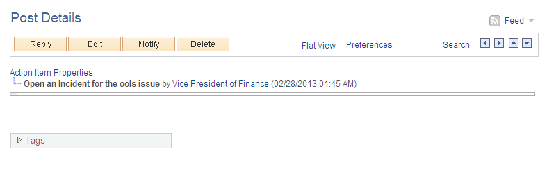 Post Details page for an action item