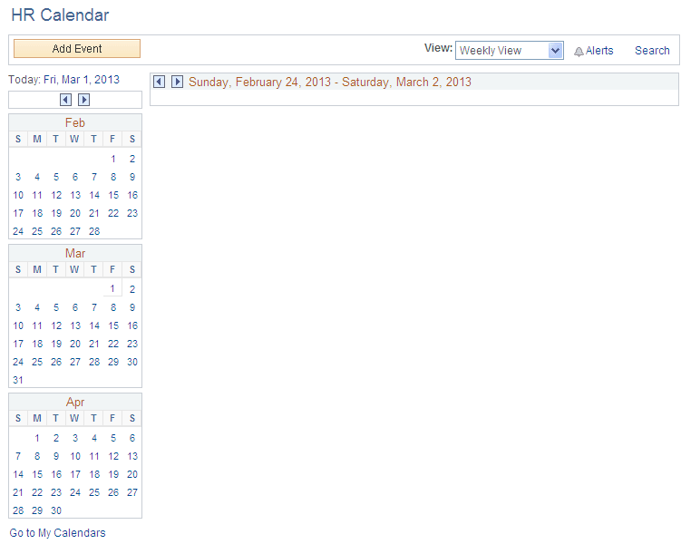 Calendar homepage (weekly view)
