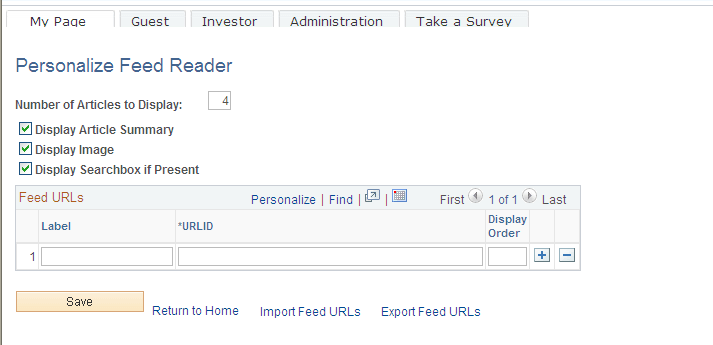 Personalize Feed Reader page