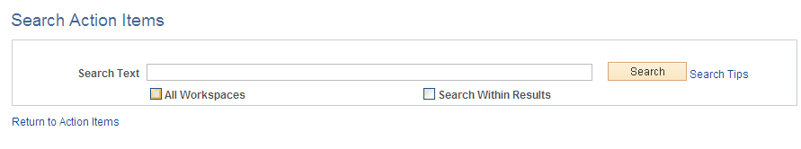 Search Action Items page