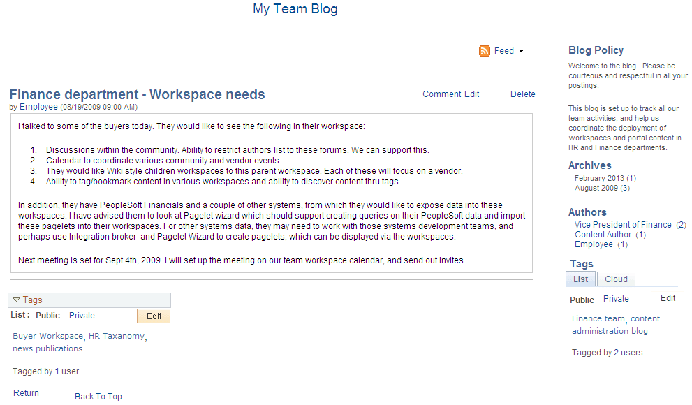 A blog post details page showing tags