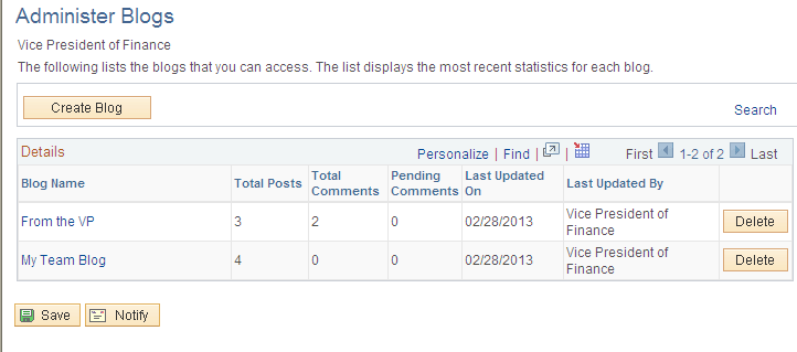 Administer Blogs page