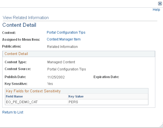 View Related Information - Content Detail page