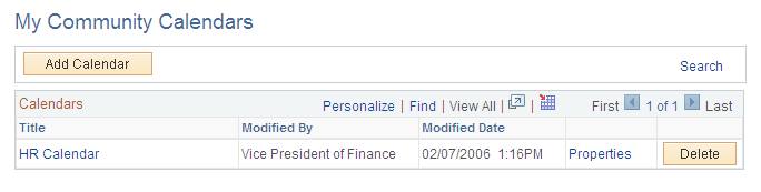 My Community Calendars page