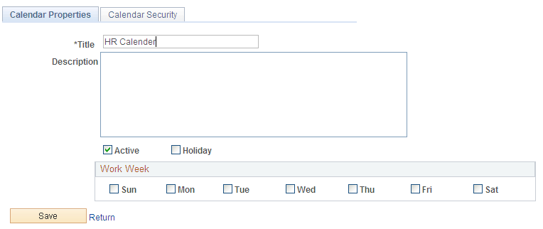 Calendar Properties page