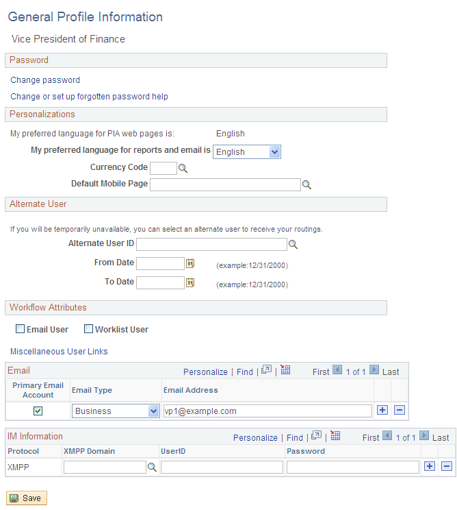 General Profile Information page