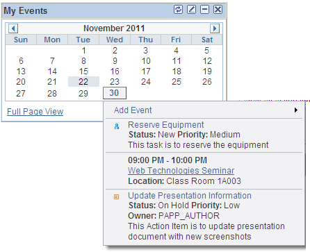 My Events pagelet (monthly view)