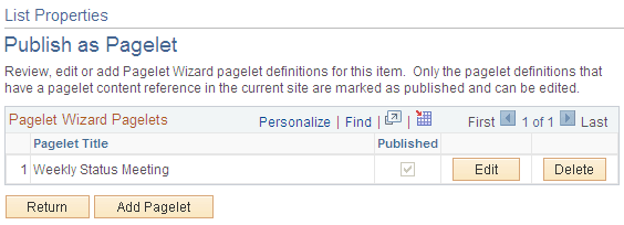 List Properties - Publish as Pagelet page