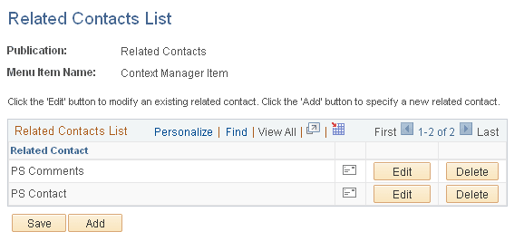 Related Contacts List page