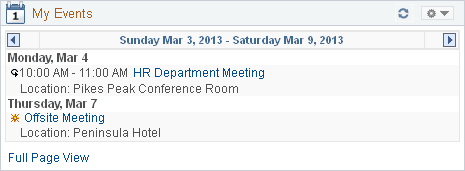My Events pagelet (weekly view)