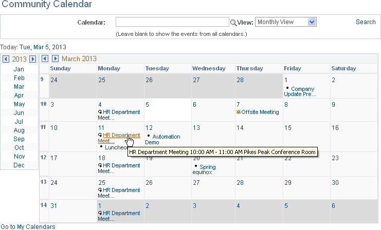 Community Calendar page (displaying events from all calendars)