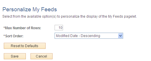 Personalize My Feeds page