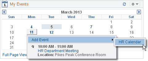 Clicking the Add Event link in the event pop-up list