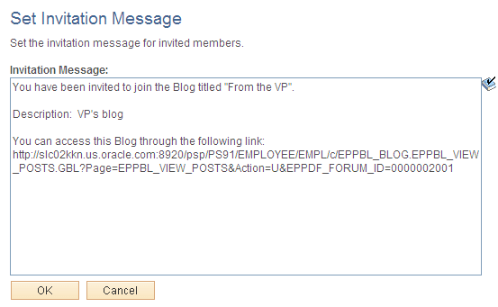 Set Invitation Message page