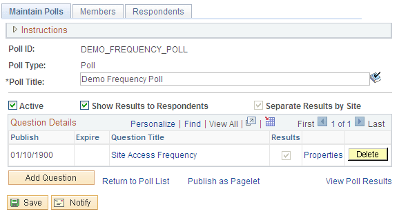 Maintain Polls page