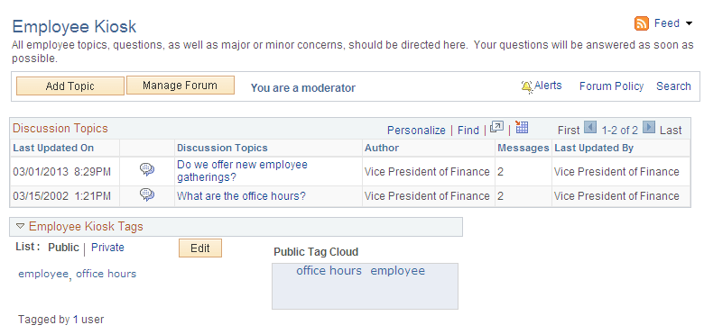 A discussion forum homepage showing the Tags section