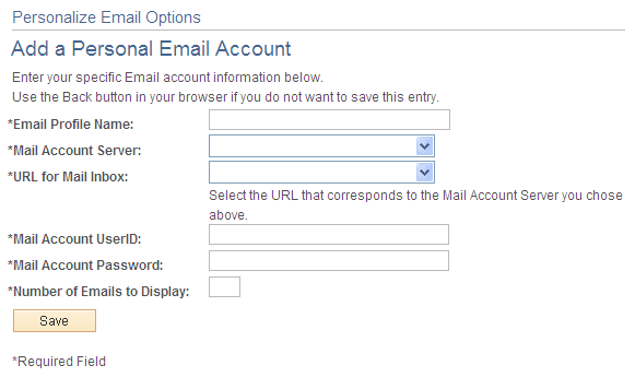 Add a Personal Email Account page