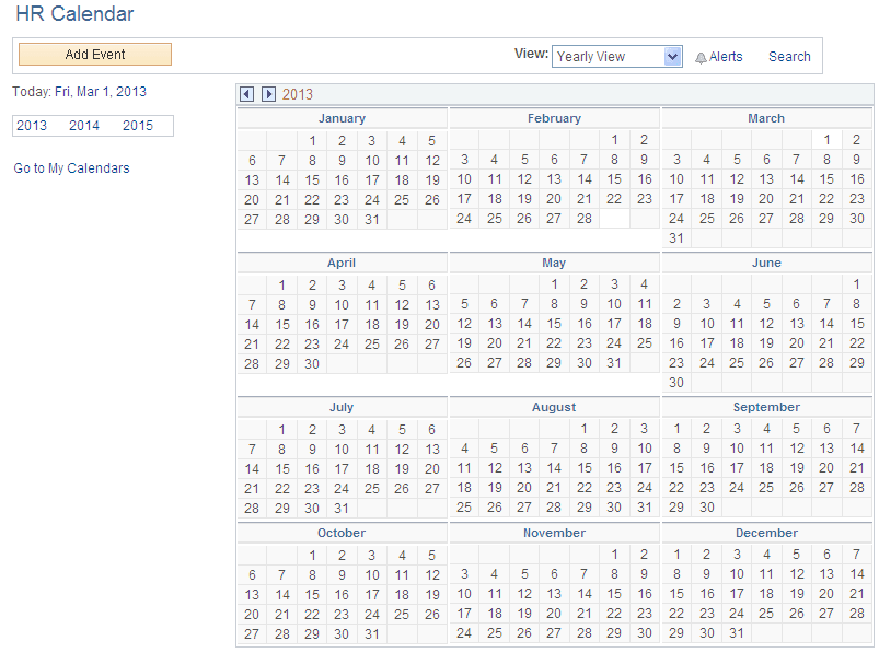 Calendar homepage (Yearly view)