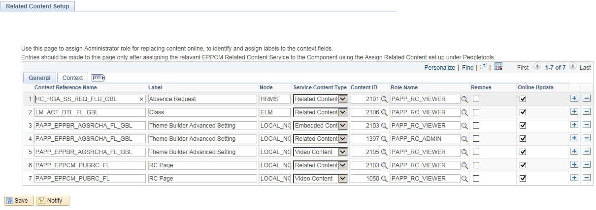 Related Content Setup page
