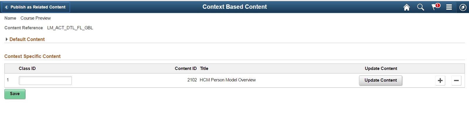 Add Context Specific Content page