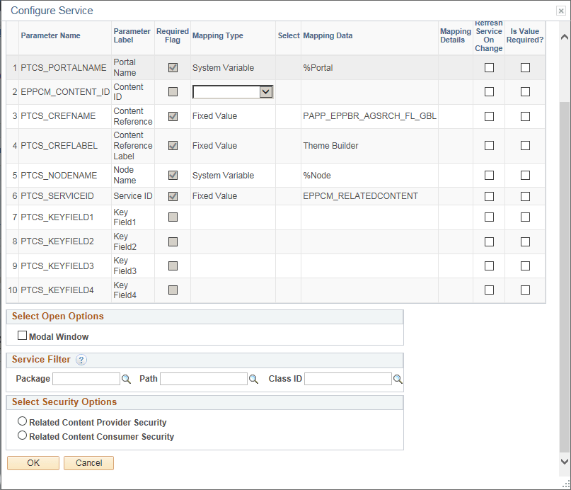 Configure Service modal window (2 of 2)