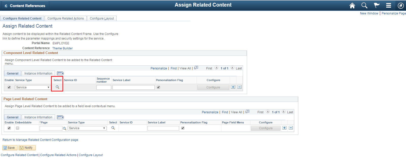 Assign Related Content page