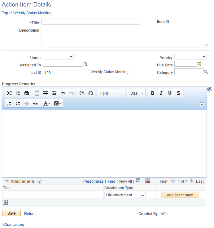 Action Item Details page