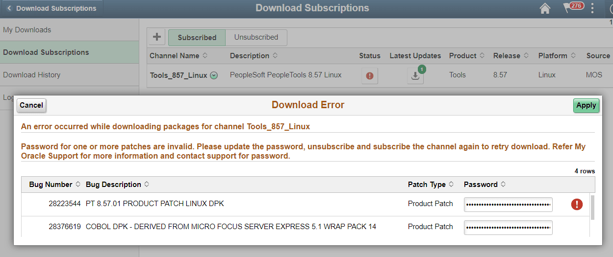 Download Error for Password Error