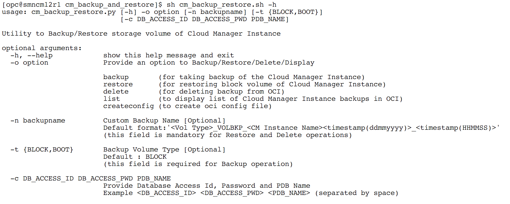 Example: cm_backup_restore.sh -h