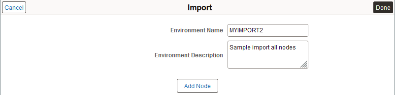Import environment page